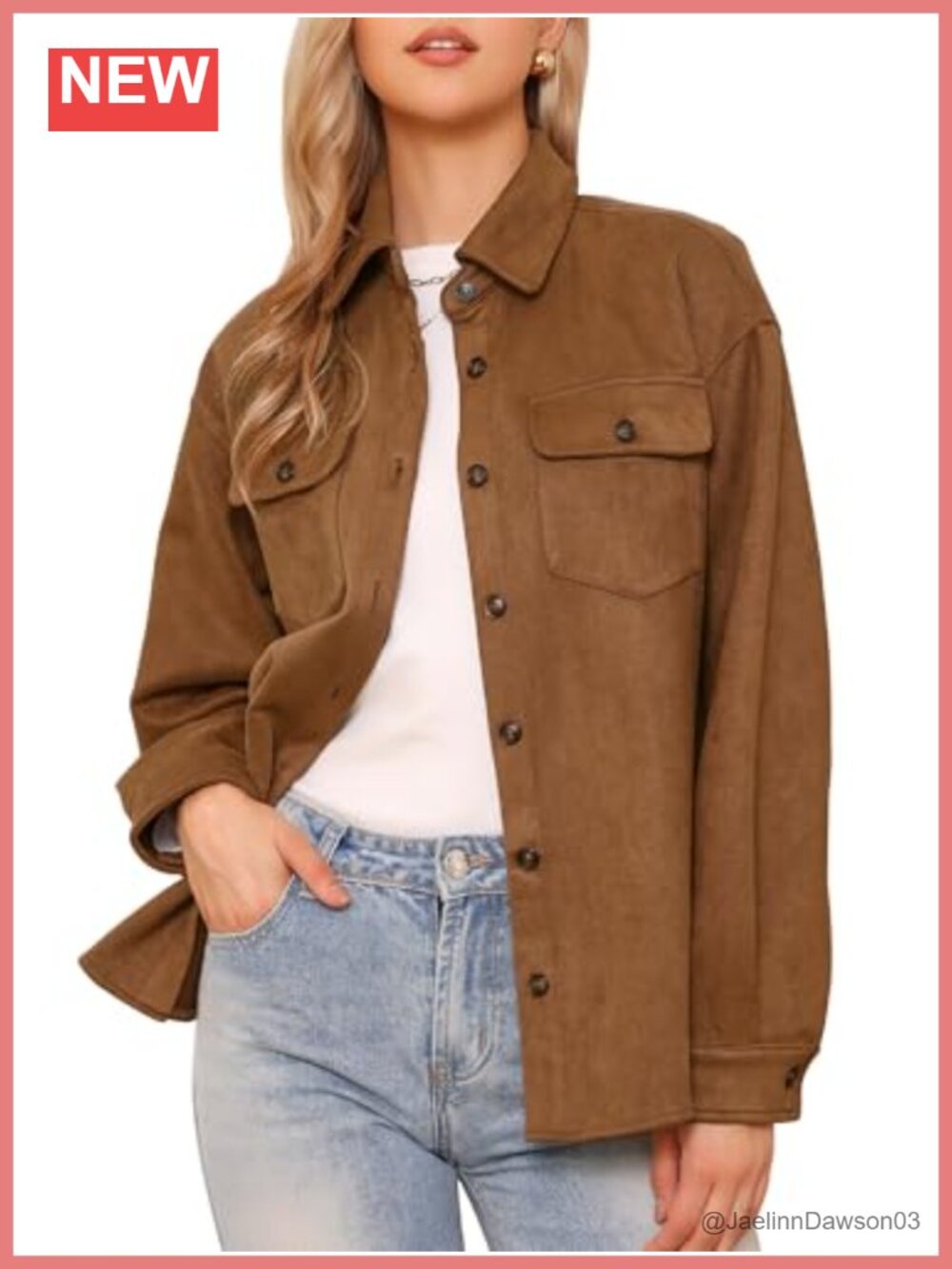 Faux Suede Button Down Collar Long Sleeve Casual Jacket Oversized Flap Pockets